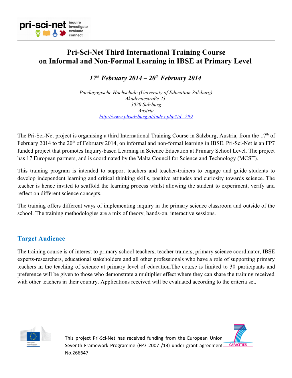 Pri-Sci-Net Third International Training Course