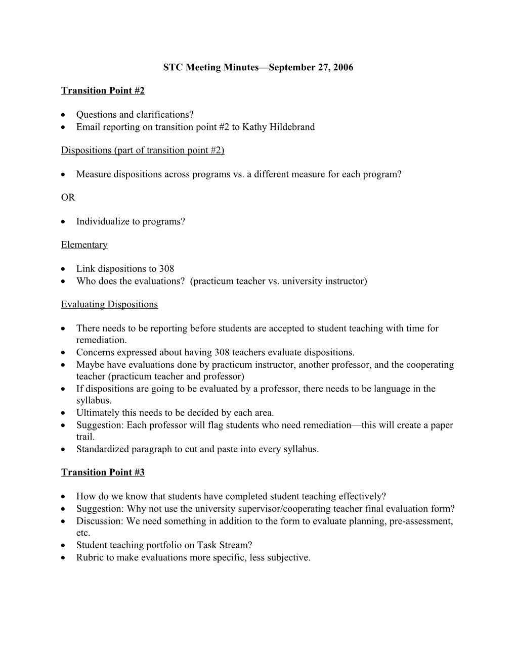 STC Meeting Minutes September 27, 2006