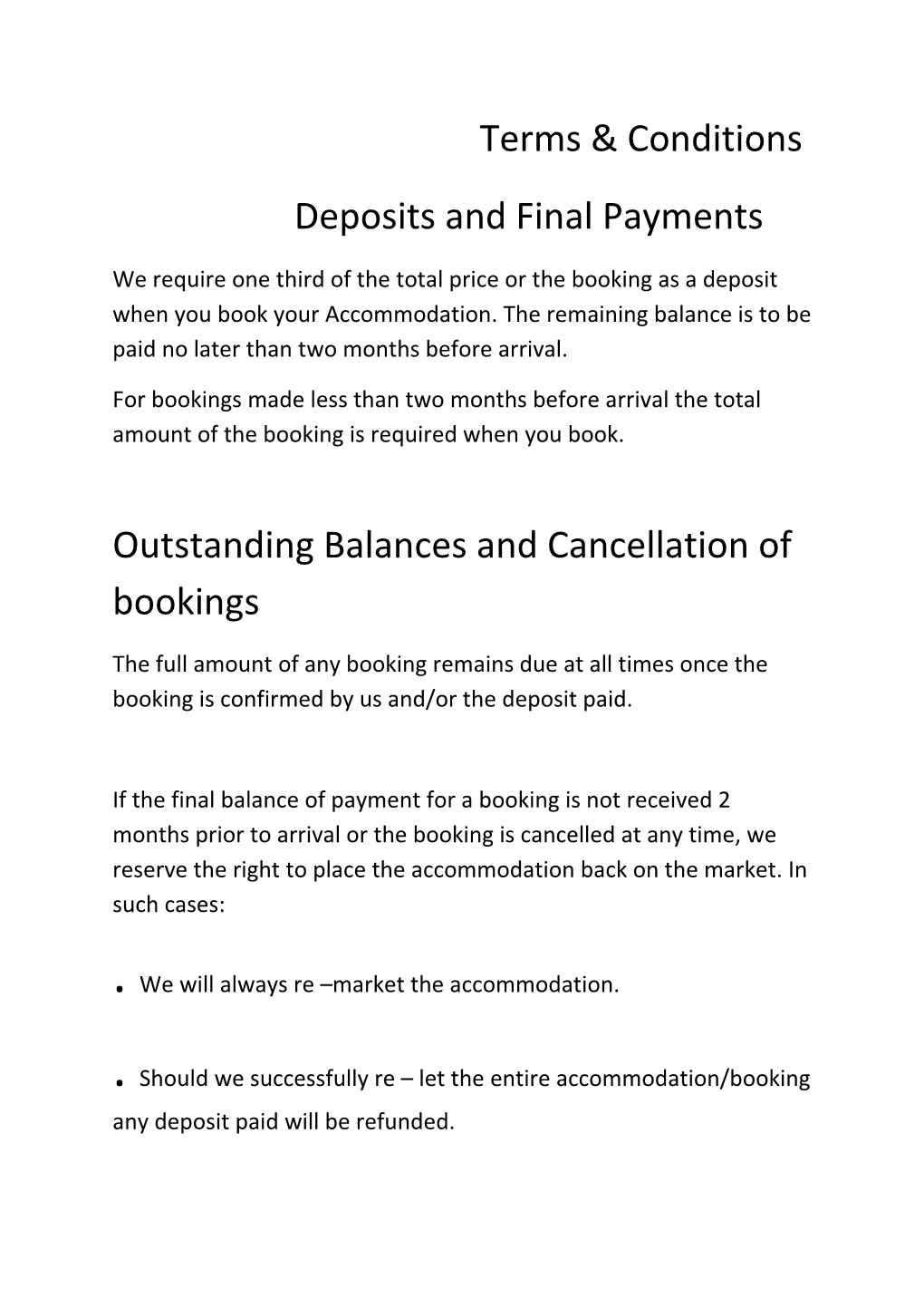 Deposits and Final Payments
