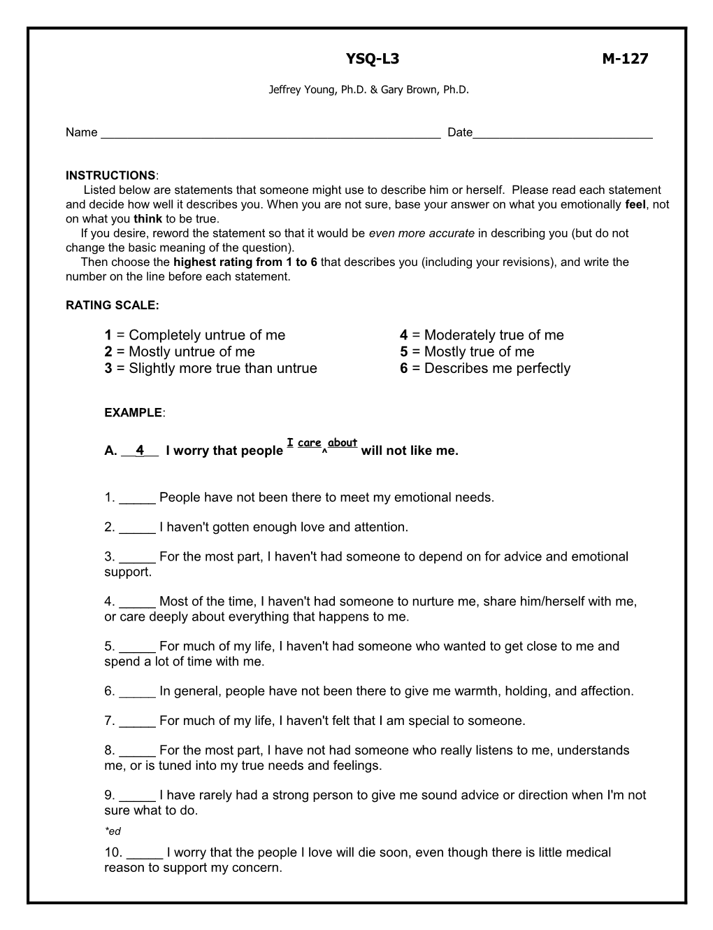 Young Schema Questionnaire