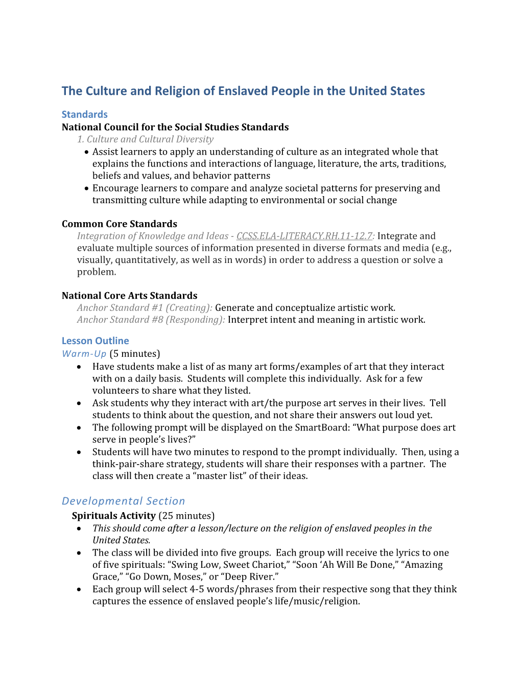 The Culture and Religion of Enslaved People in the United States