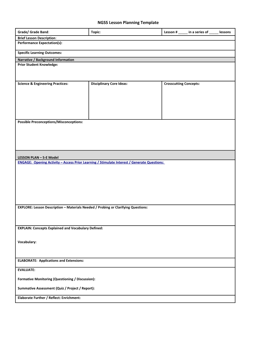 NGSS Lesson Planning Template