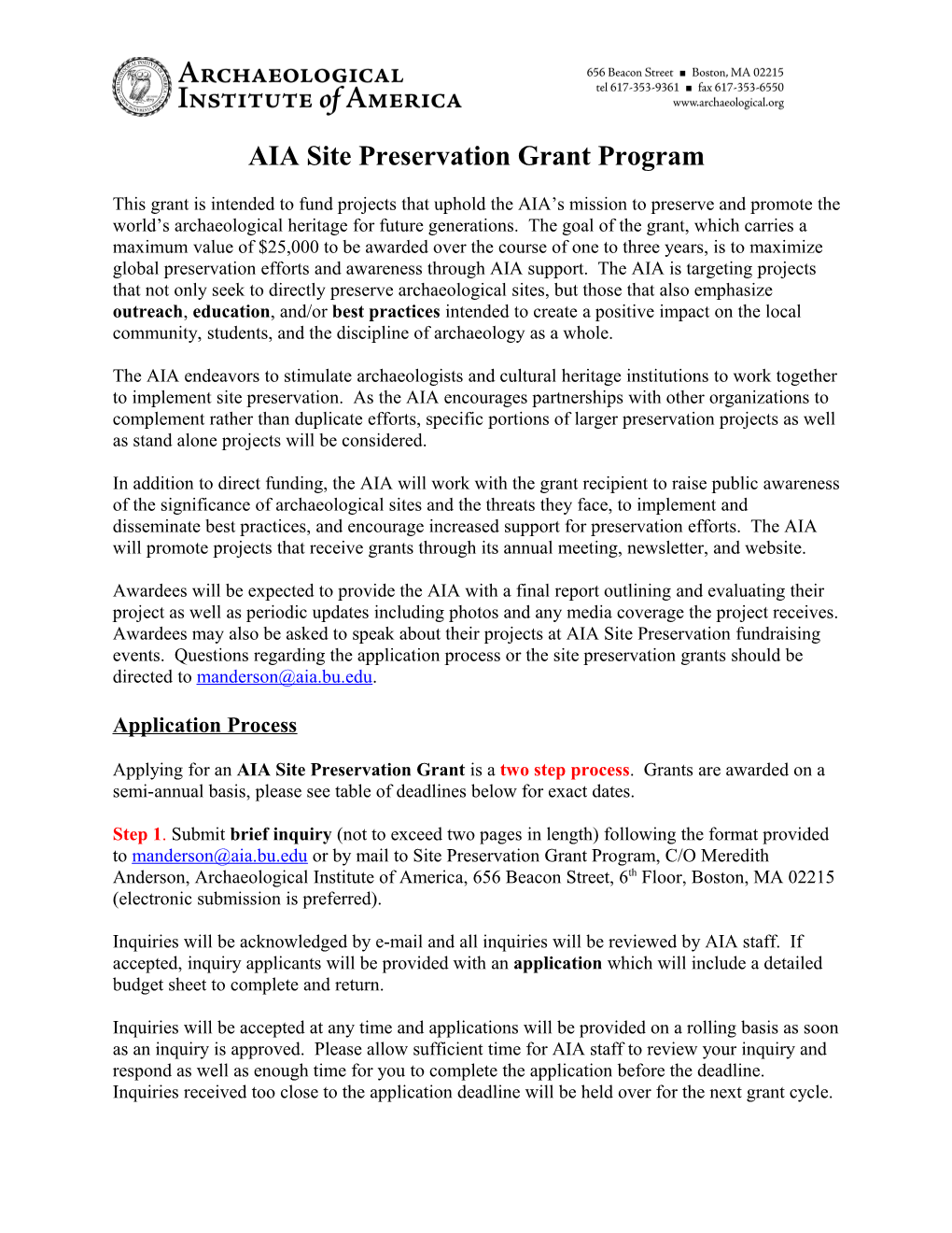 Archaeological Institute of America Site Preservation Grant Program