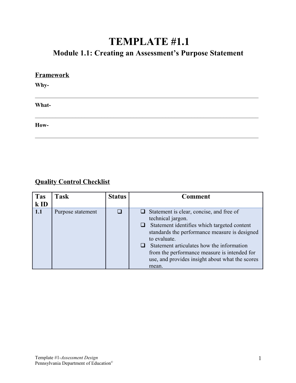 Module 1.1: Creating an Assessment S Purpose Statement