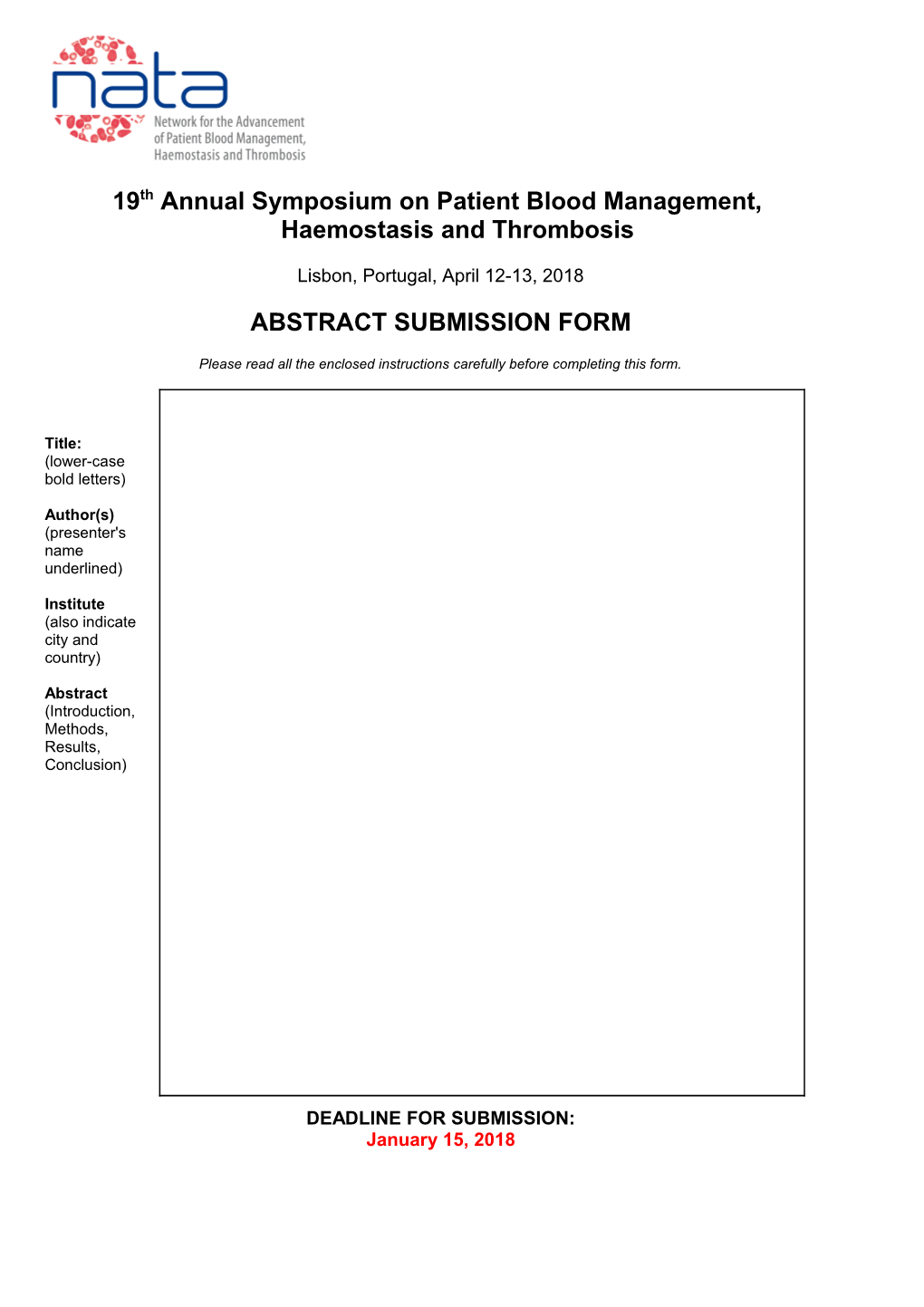 19Th Annual Symposium on Patient Blood Management, Haemostasis and Thrombosis