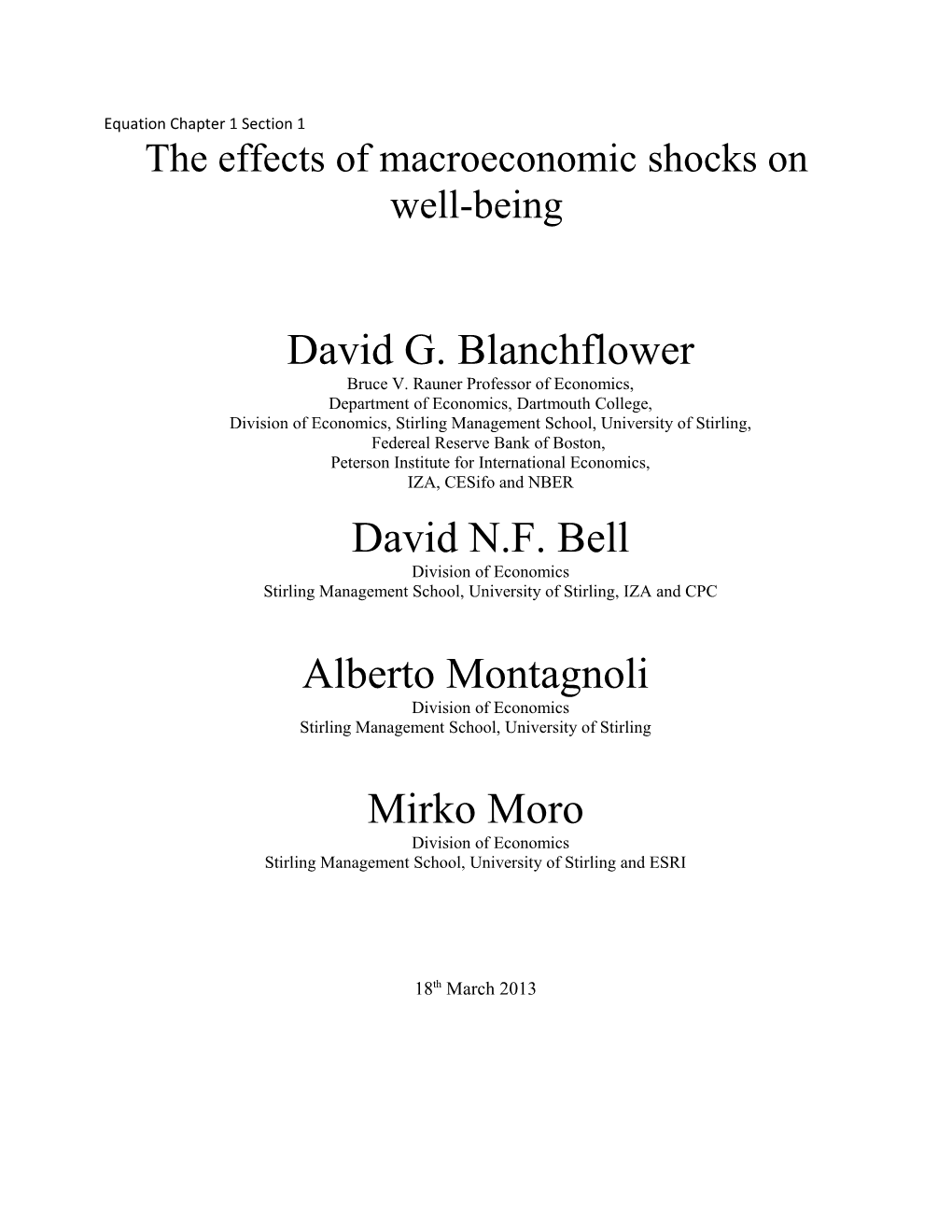 The Effects of Macroeconomic Shocks on Well-Being