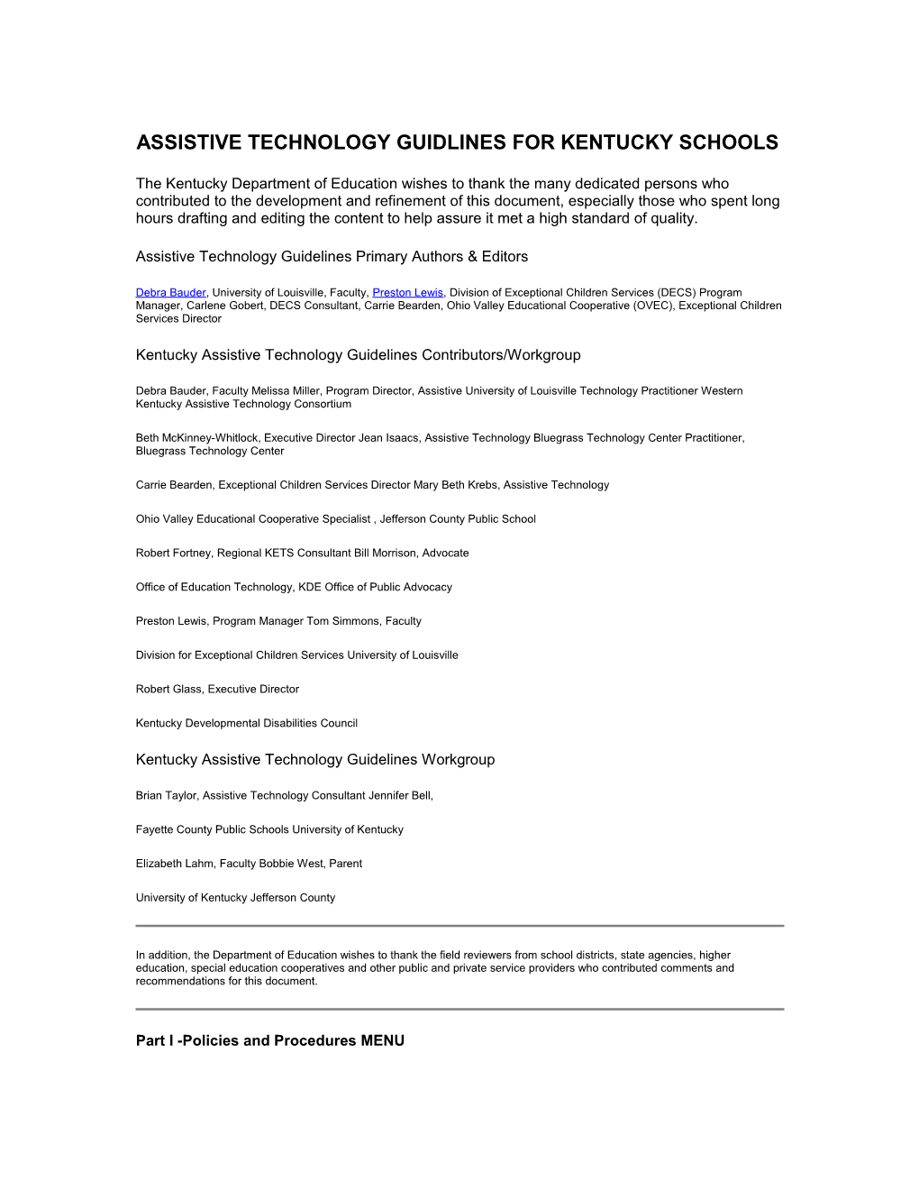Assistive Technology Guidlines for Kentucky Schools