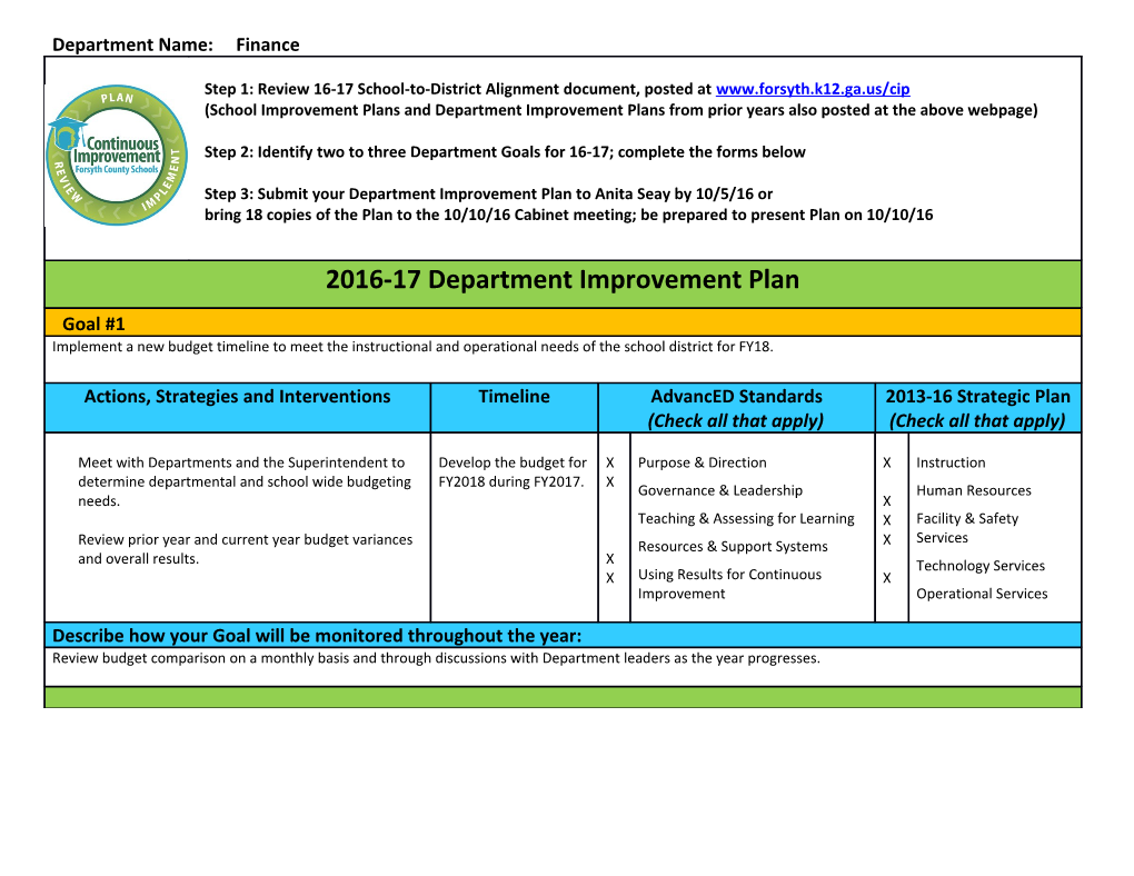 Department Name: Finance