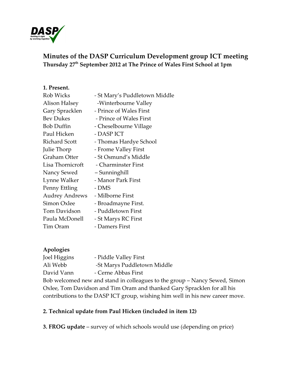 DASP Curriculum Development Group ICT Meeting