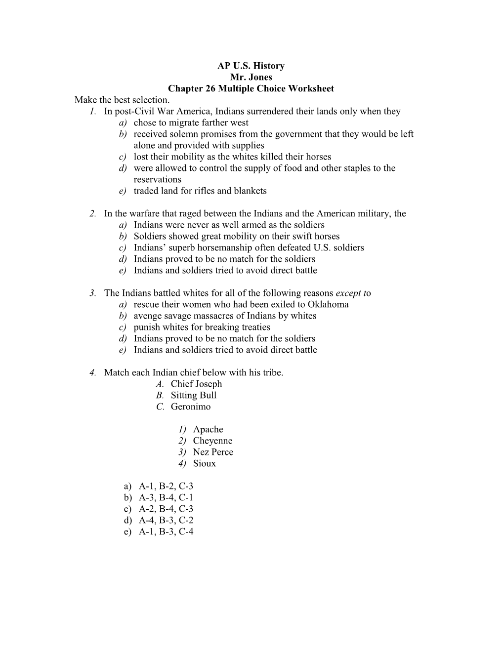 Chapter 26 Multiple Choice Worksheet