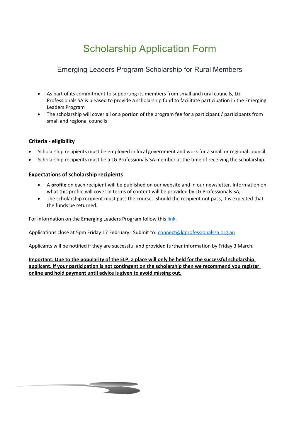 Emerging Leaders Program Scholarship for Rural Members