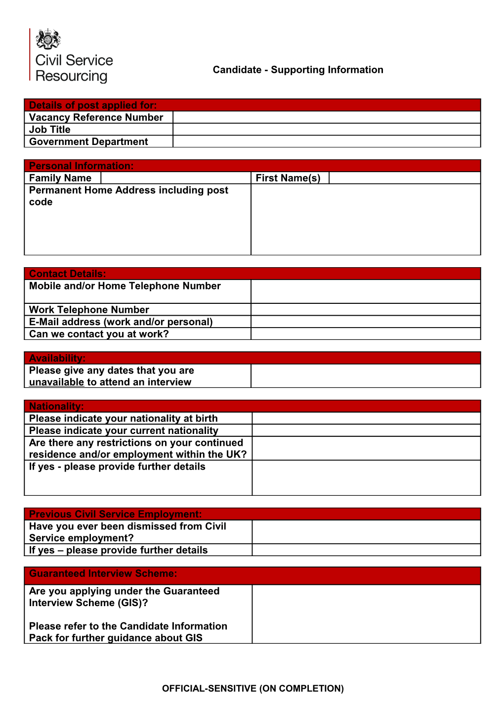 Cabinet Office Application Form
