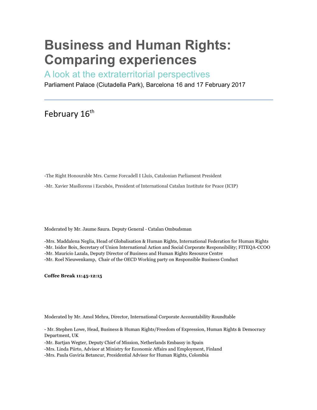 Business and Human Rights: Comparing Experiences