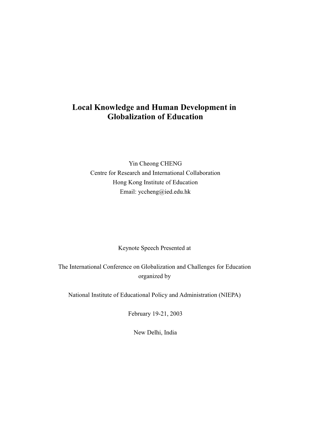 Four Types of Globalization and Localization in Education