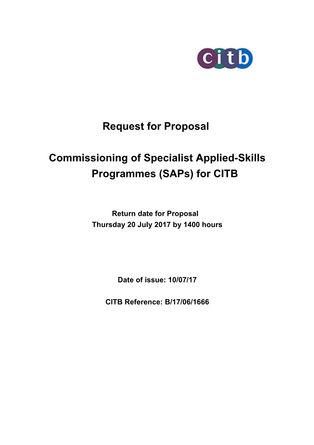 Commissioning of Specialist Applied-Skills Programmes (Saps) for CITB