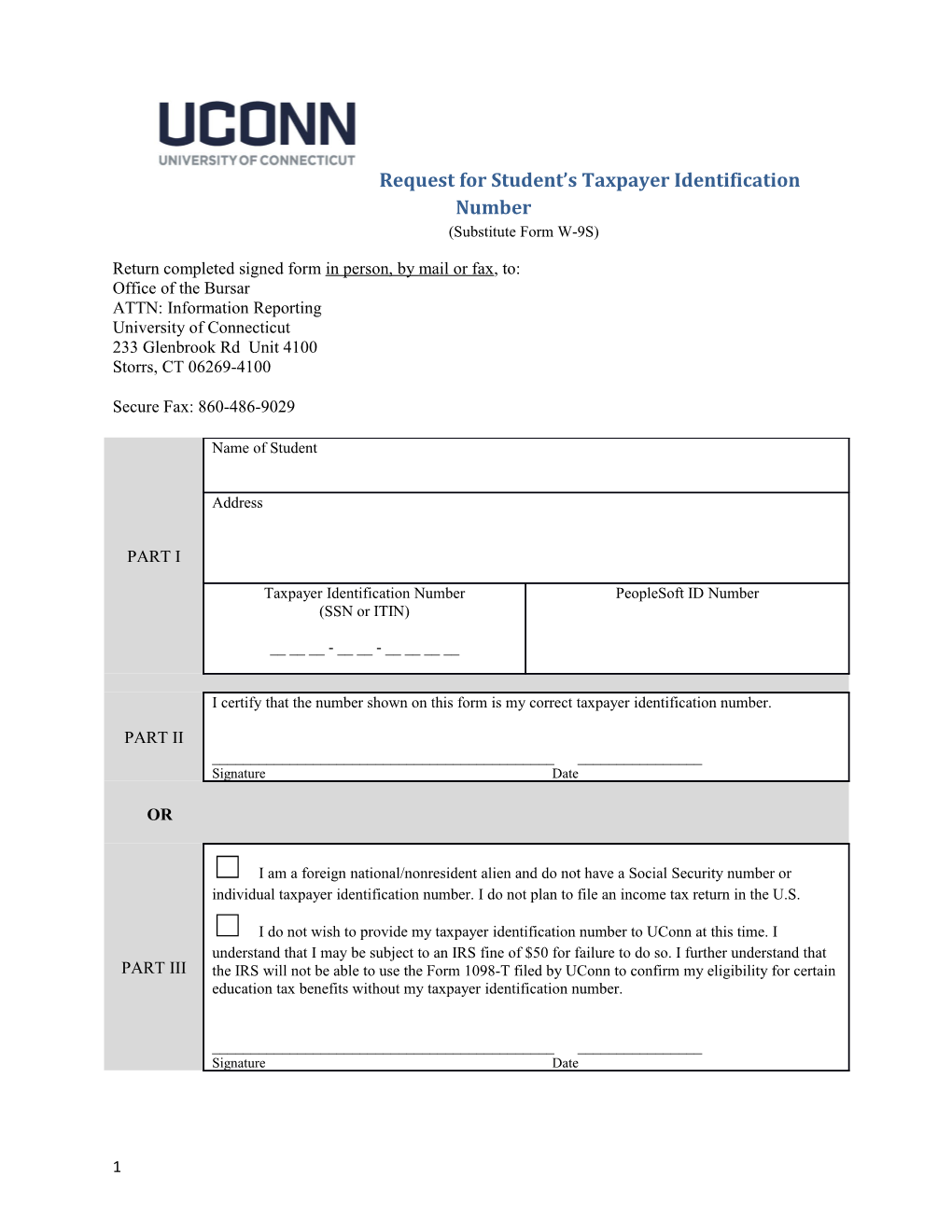 Request for Student S Taxpayer Identification Number s2