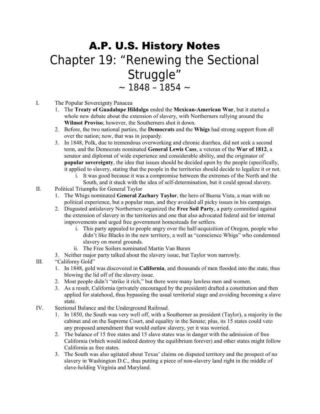 Chapter 19: Renewing the Sectional Struggle