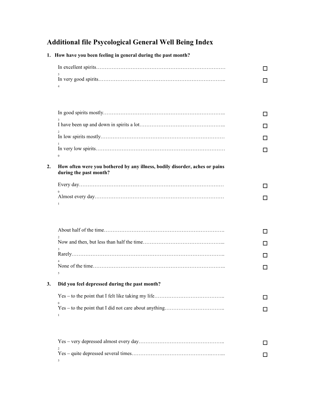 Psycological General Well Being Index