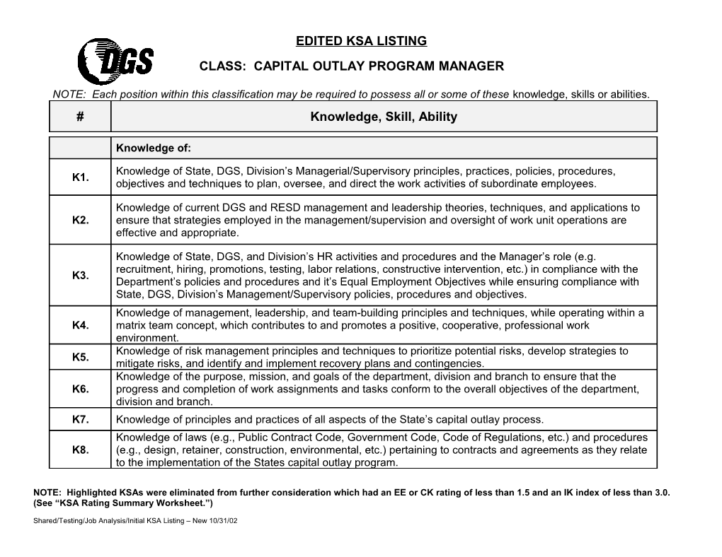 Class: Capital Outlay Program Manager