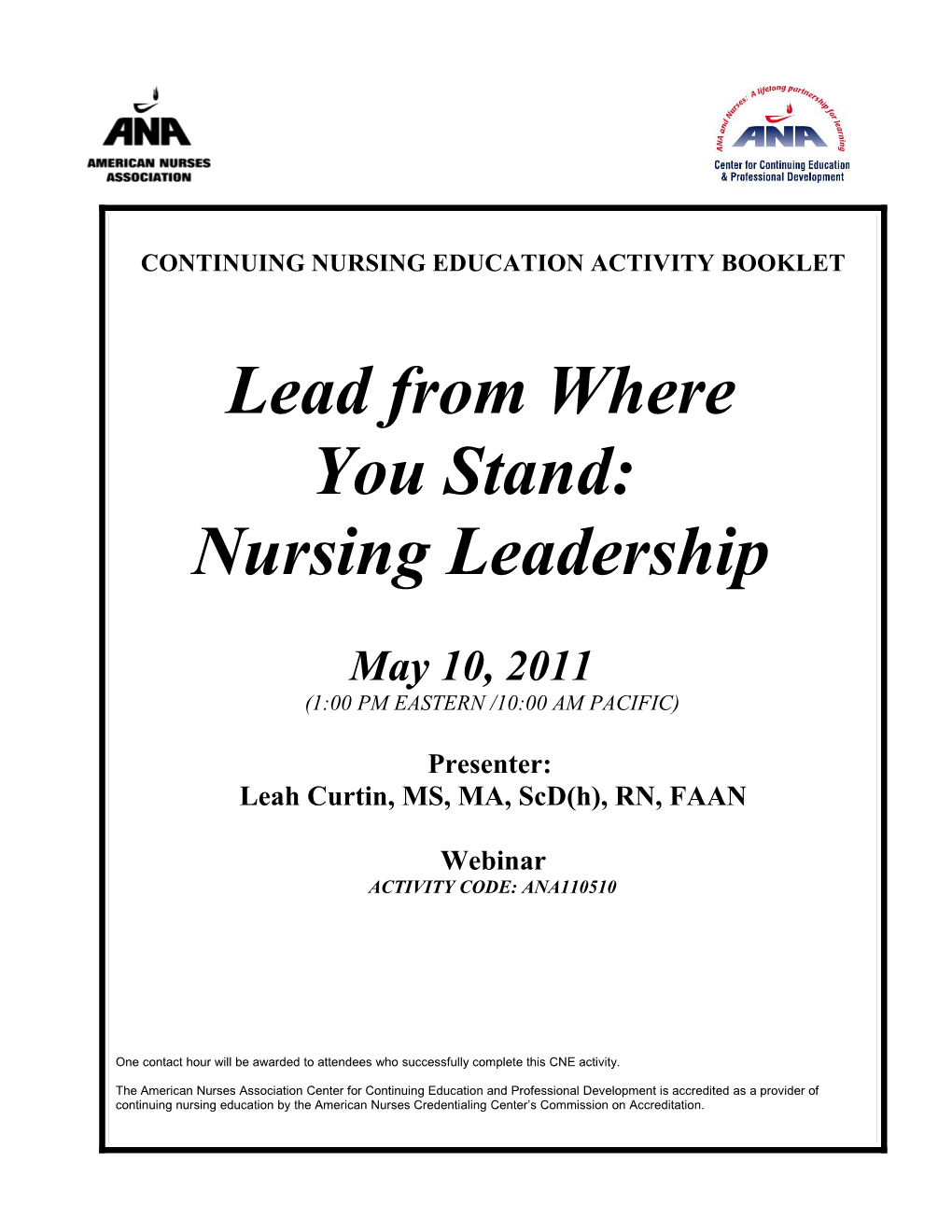 Continuing Nursing Education Activity Booklet s1