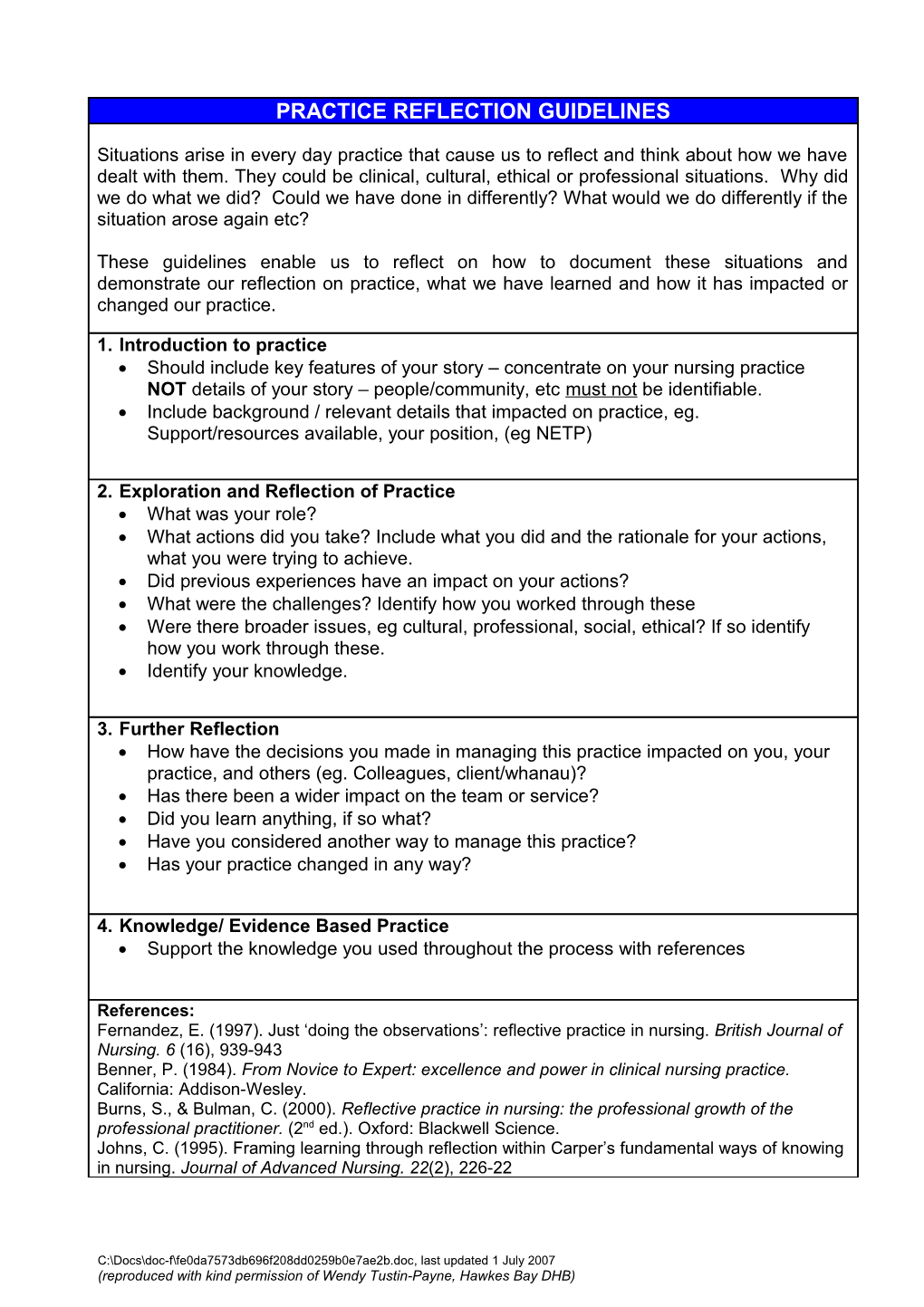 Practice Relection Guidelines