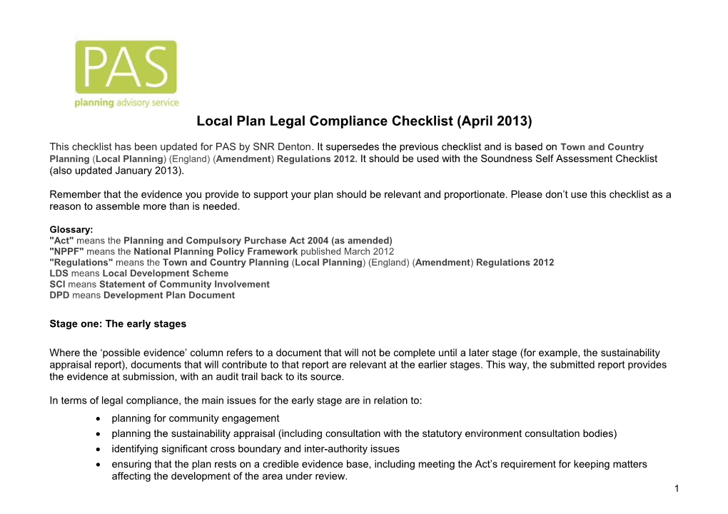 Local Plan Legal Compliance Checklist (April 2013)