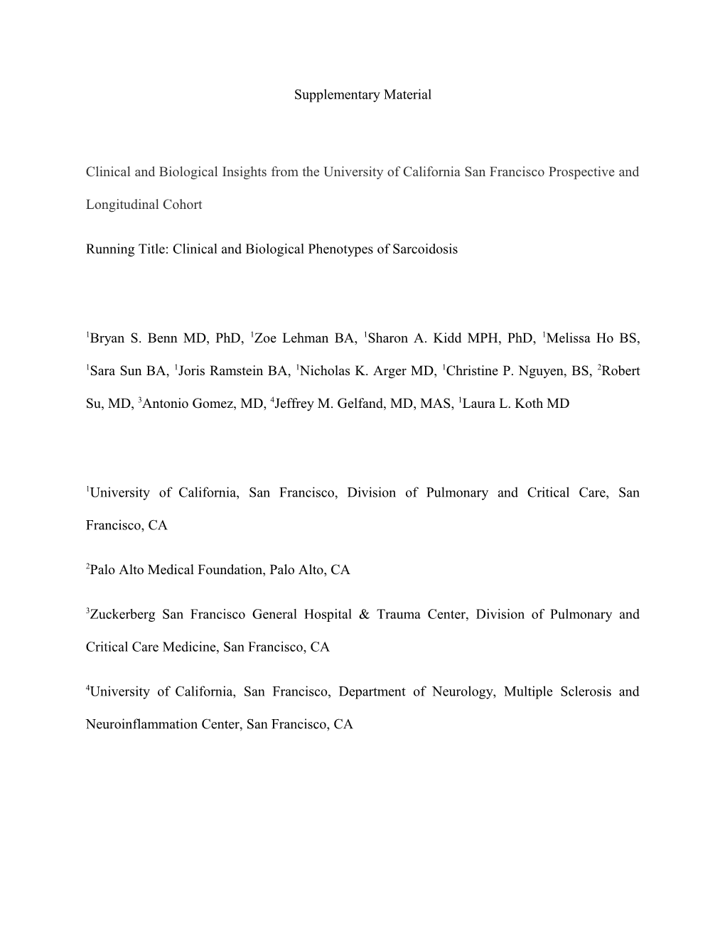 Running Title: Clinical and Biological Phenotypes of Sarcoidosis