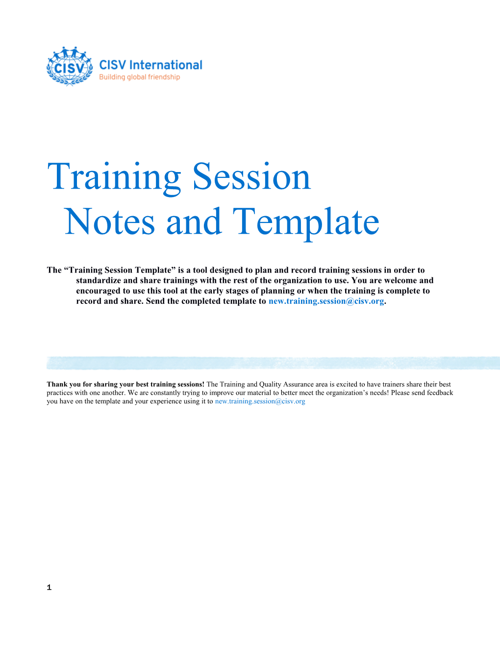 Training Session Notes and Template
