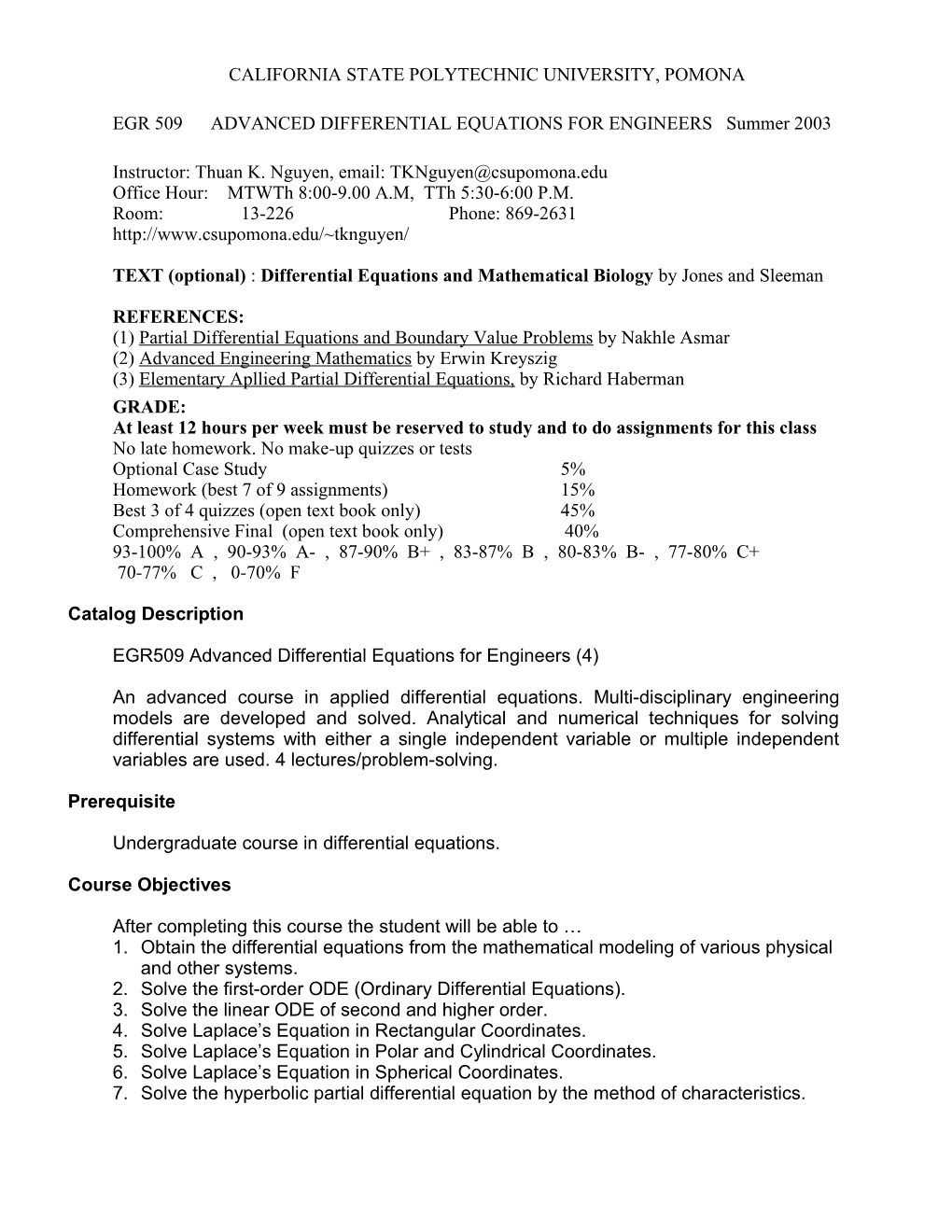 Egr 509 Advanced Differential Equations for Engineers