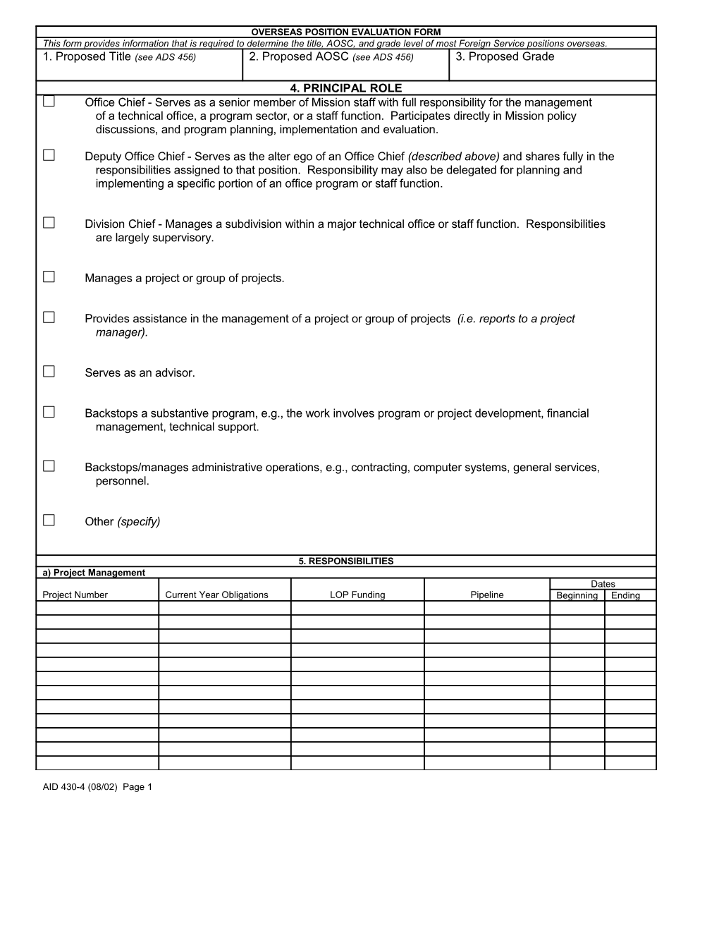 Overseas Position Evaluation Form
