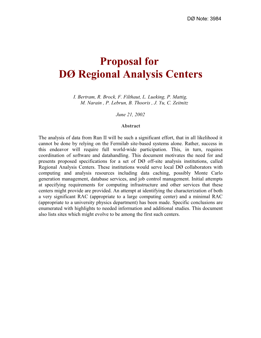 Specifications for DØ Regional Analysis Centers