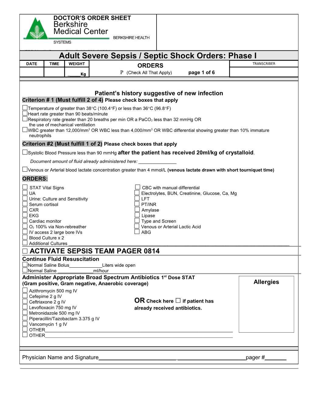 Doctor S Order Sheet