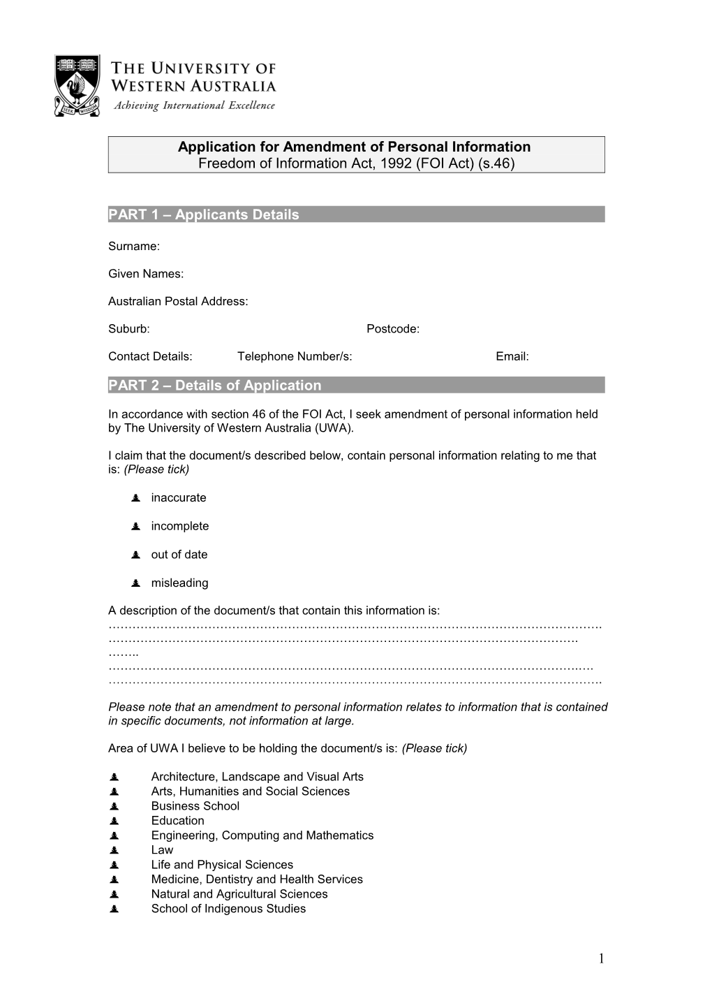 Application for Amendment of Personal Information