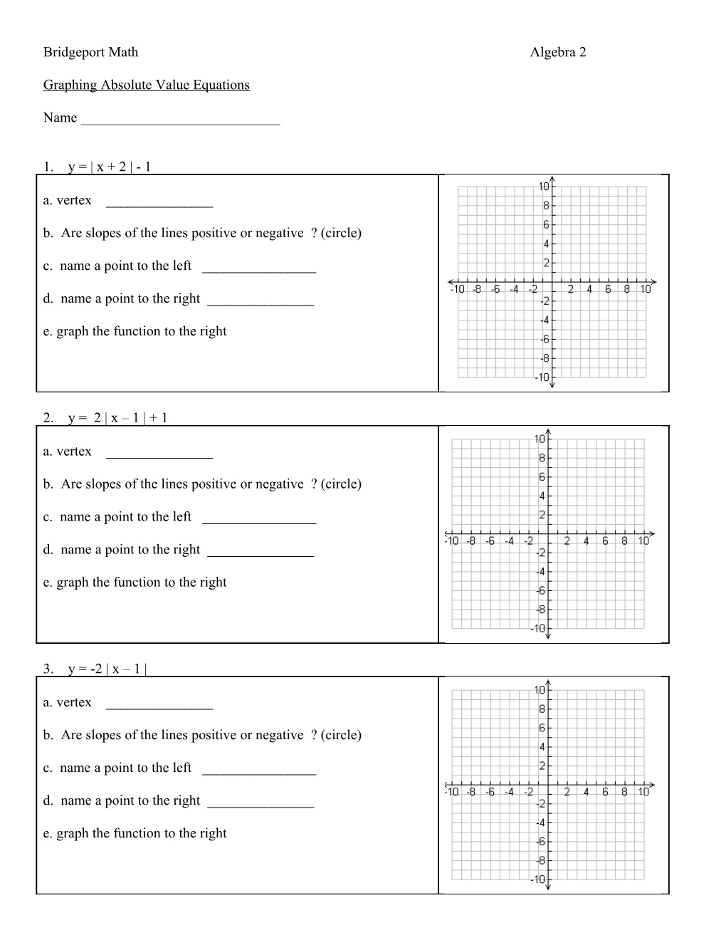 Graphing Absolute Value Euations