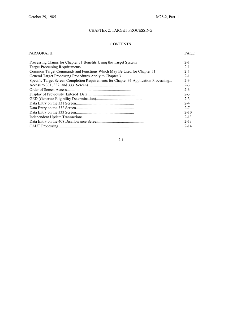 Processing Claims for Chapter 31 Benefits Using the Target System2-1