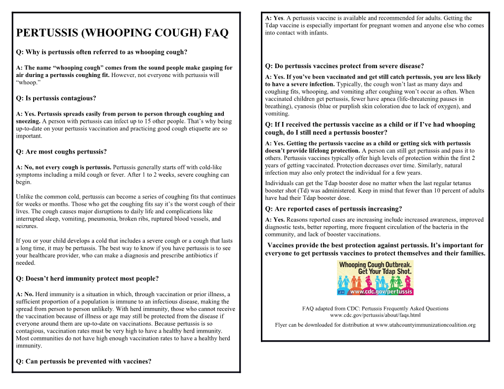 Pertussis (Whooping Cough) Faq