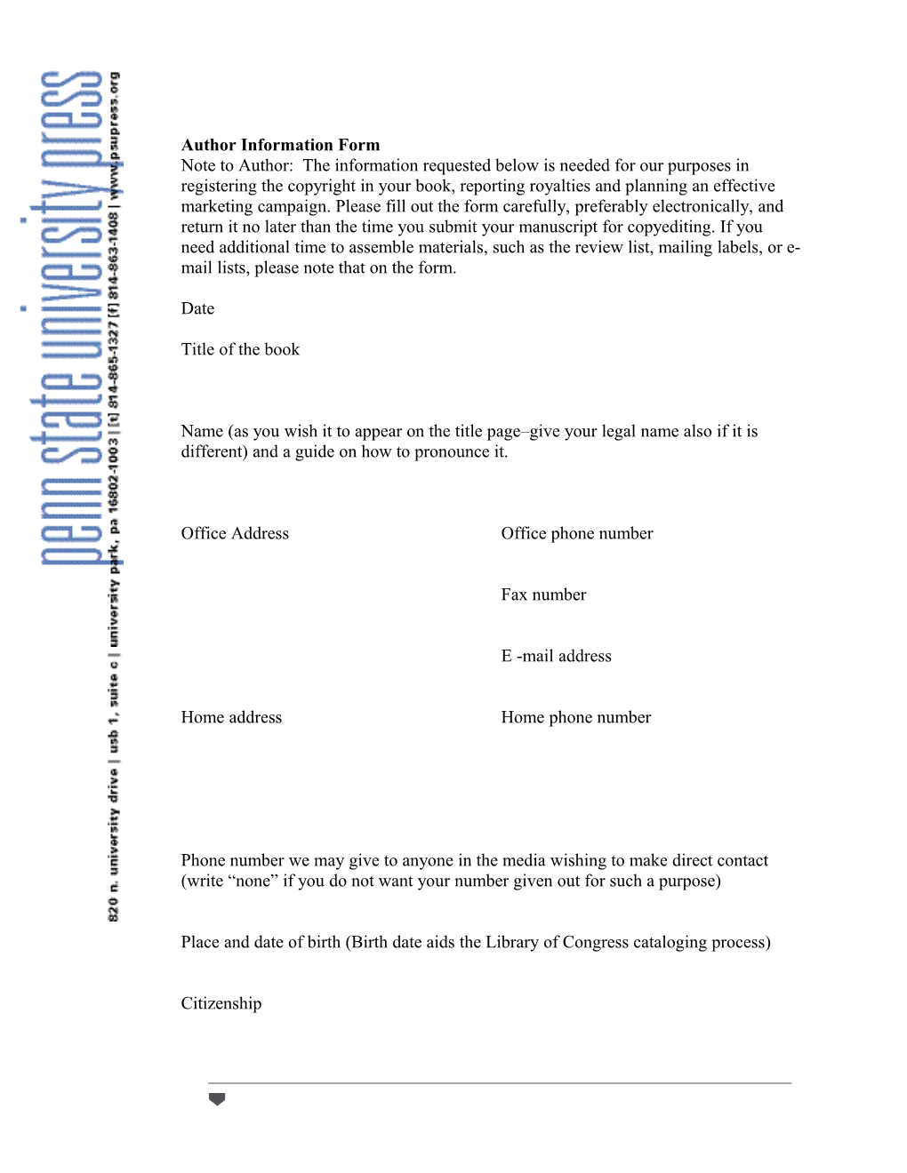 Author Information Form