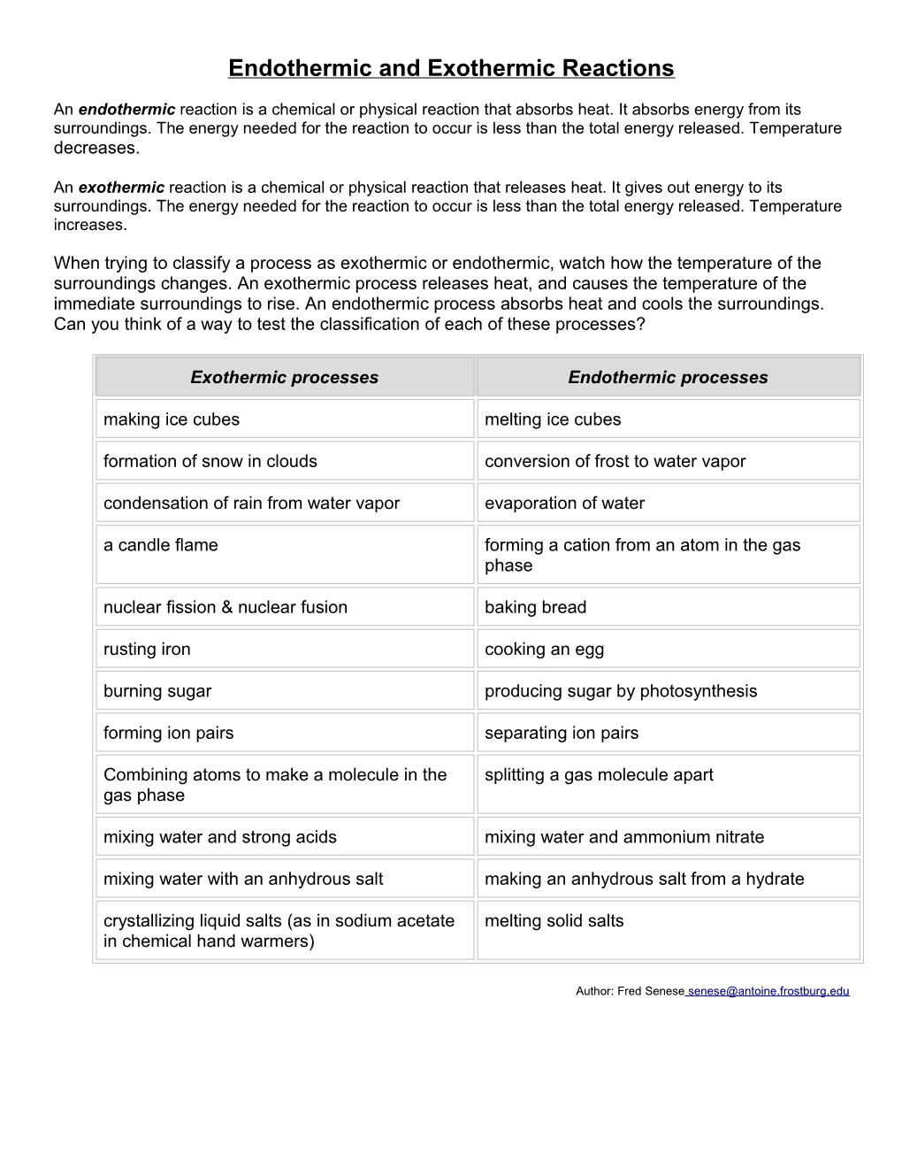 Endothermic and Exothermic Reactions