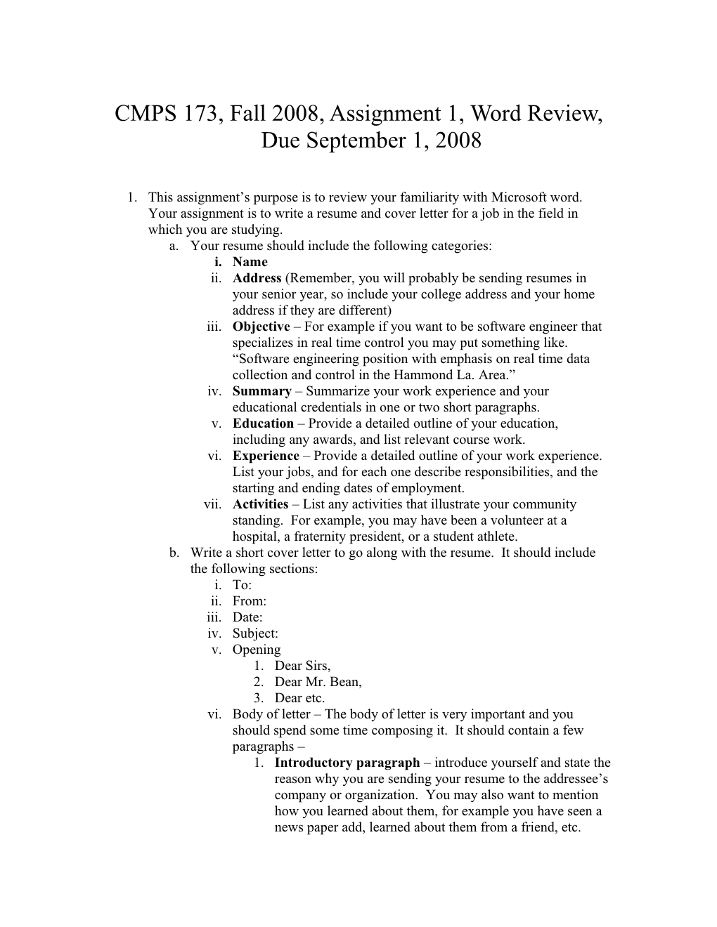 CMPS 273, Fall 2006, Assignment 1, Word Review