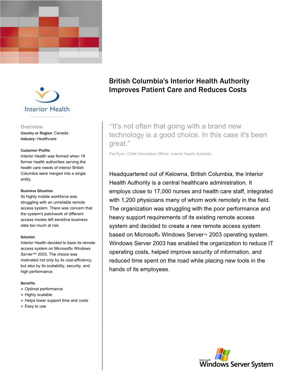 British Columbia's Interior Health Authority Improves Patient Care And Reduces Costs