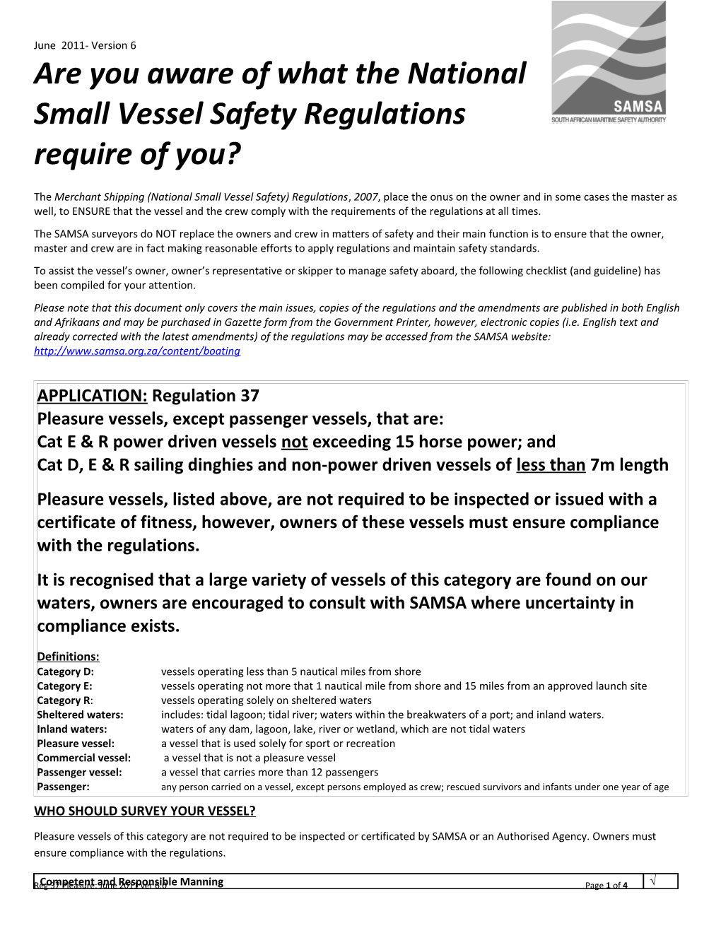 Are You Aware of What the National Small Vessel Safety Regulations Require of You?