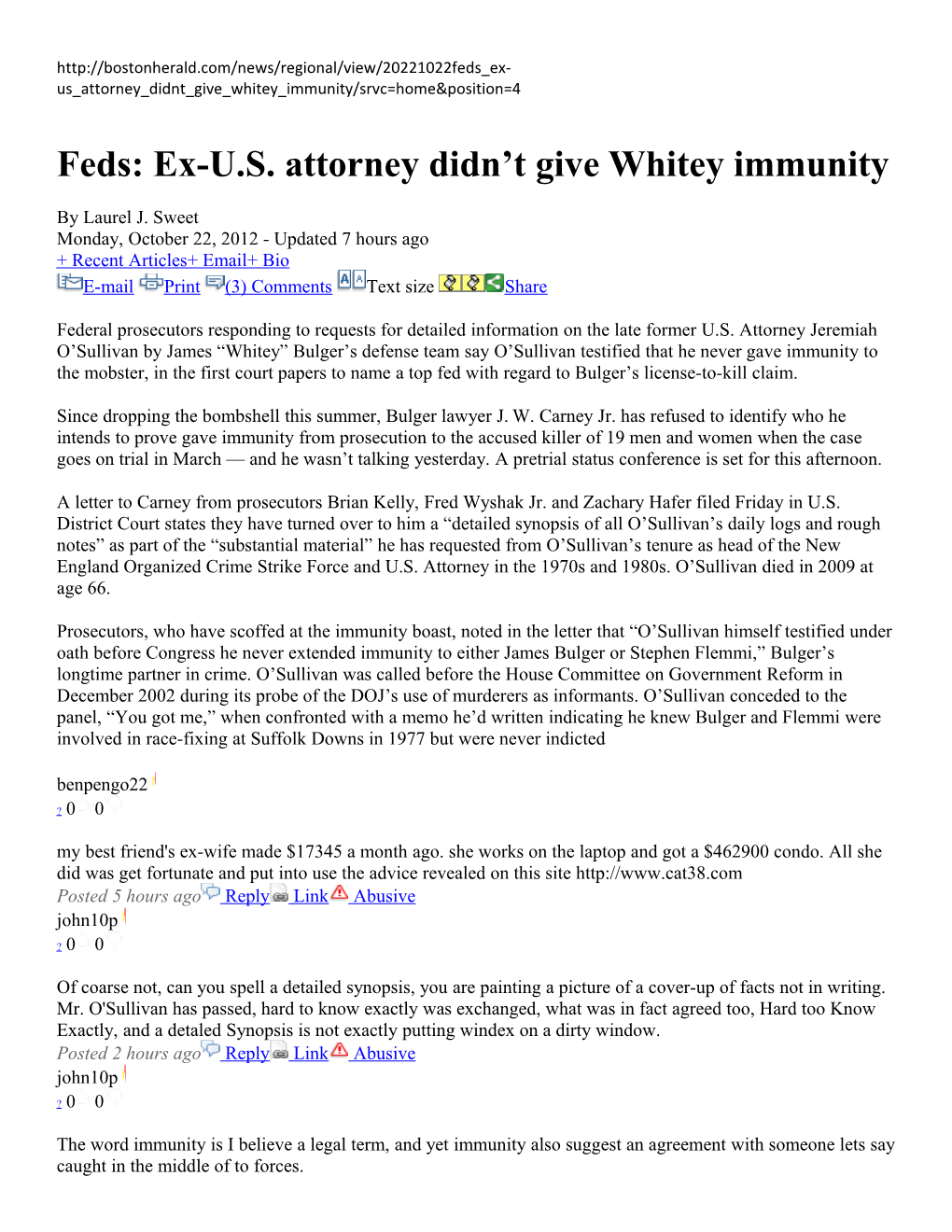 Feds: Ex-U.S. Attorney Didn T Give Whitey Immunity
