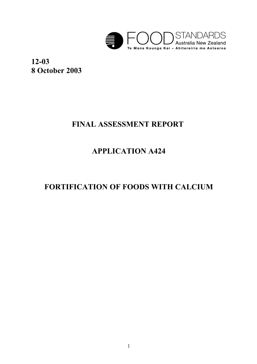 Fortification of Foods with Calcium