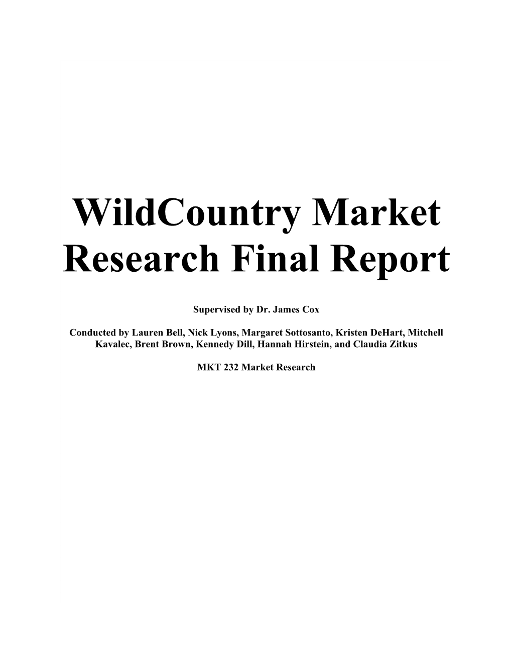 Wildcountry Market Research Final Report