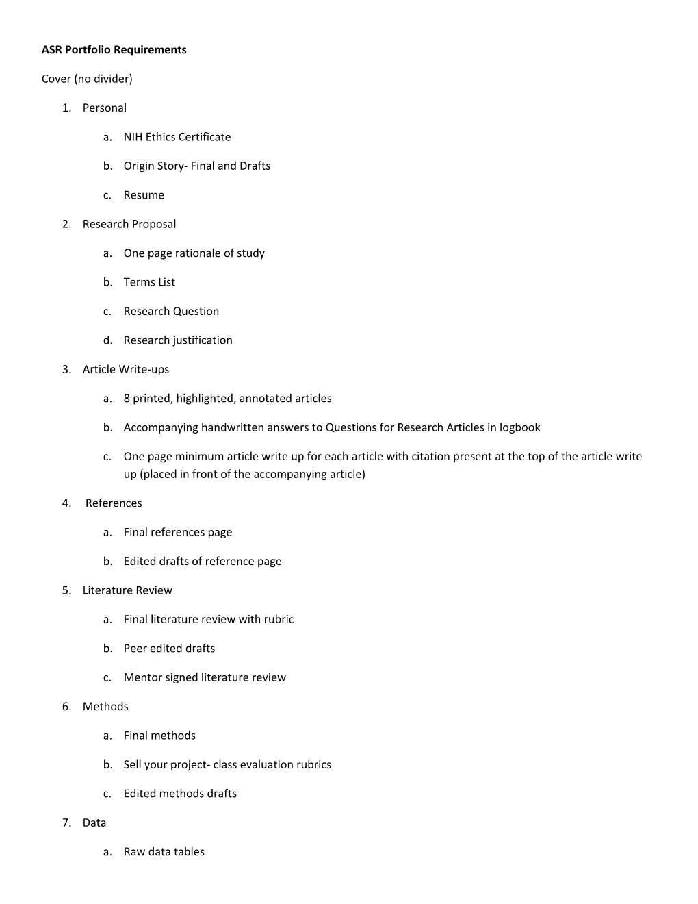 ASR Portfolio Requirements