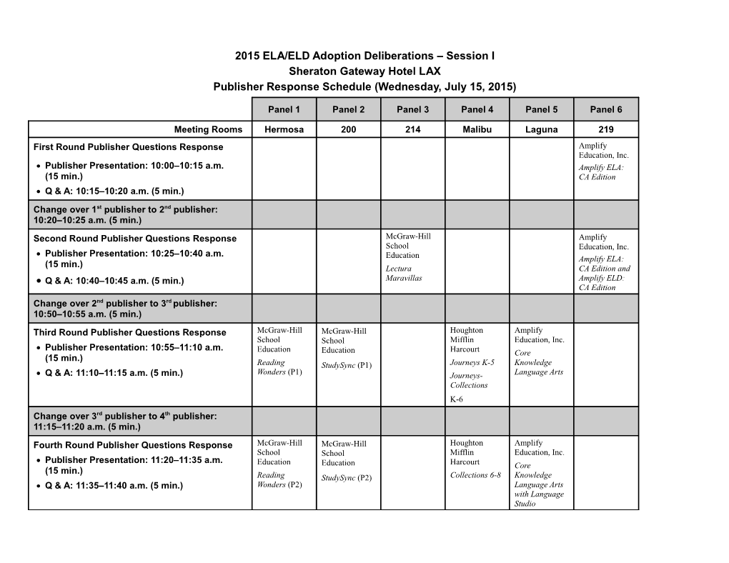 Publisher Response Schedule - Instructional Materials ( CA Dept of Education)