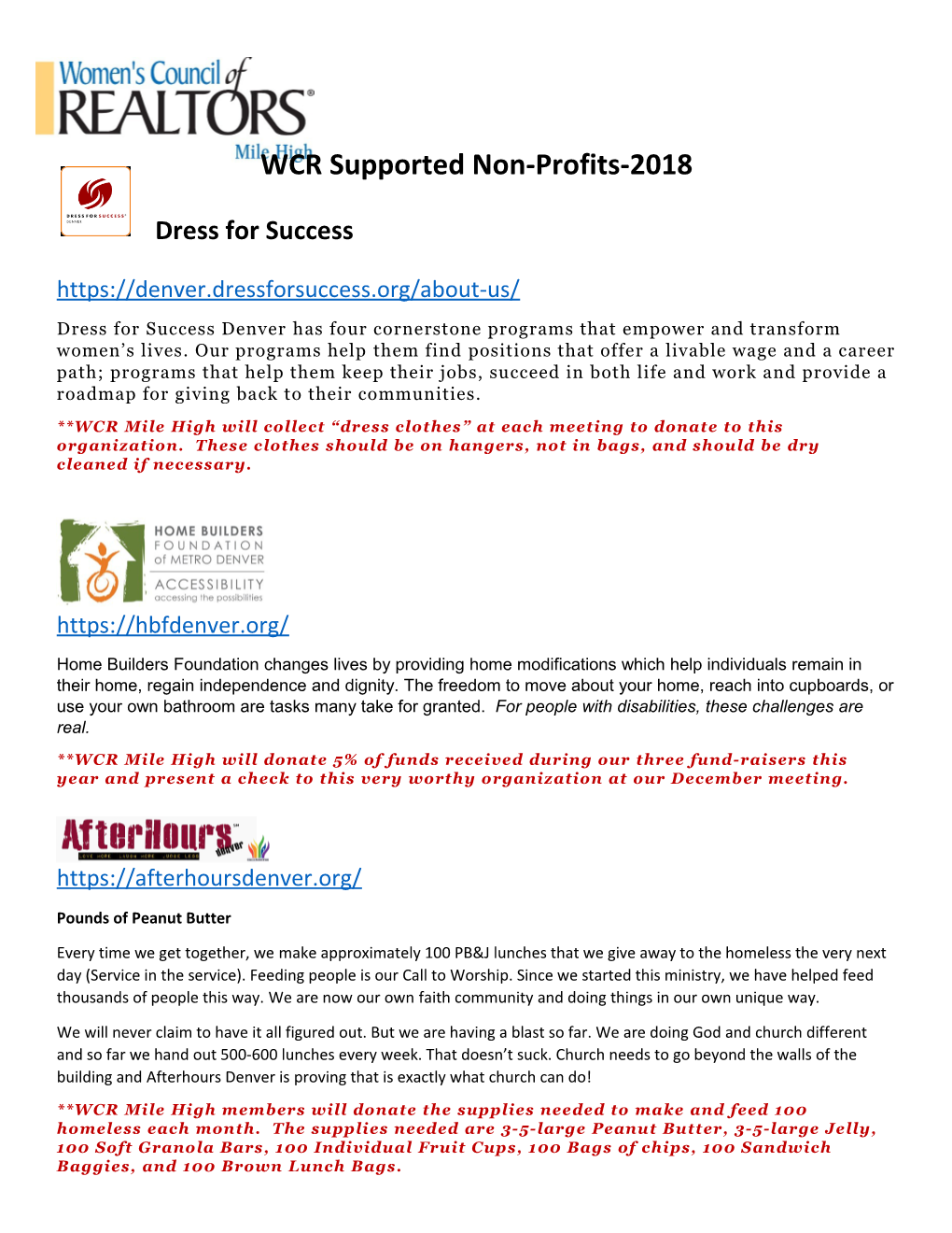 WCR Supported Non-Profits-2018