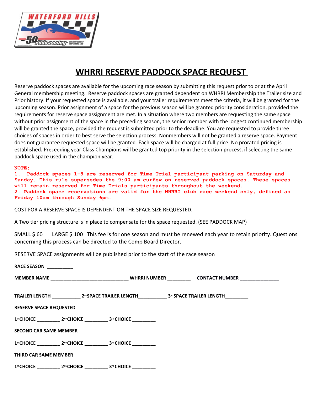 Whrri Reserve Paddock Space Request
