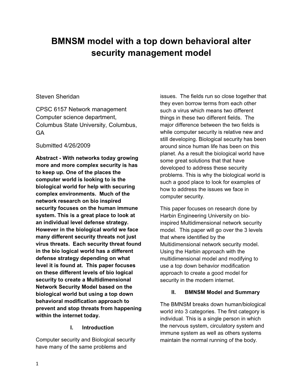 BMNSM Model with a Top Down Behavioral Alter Security Management Model