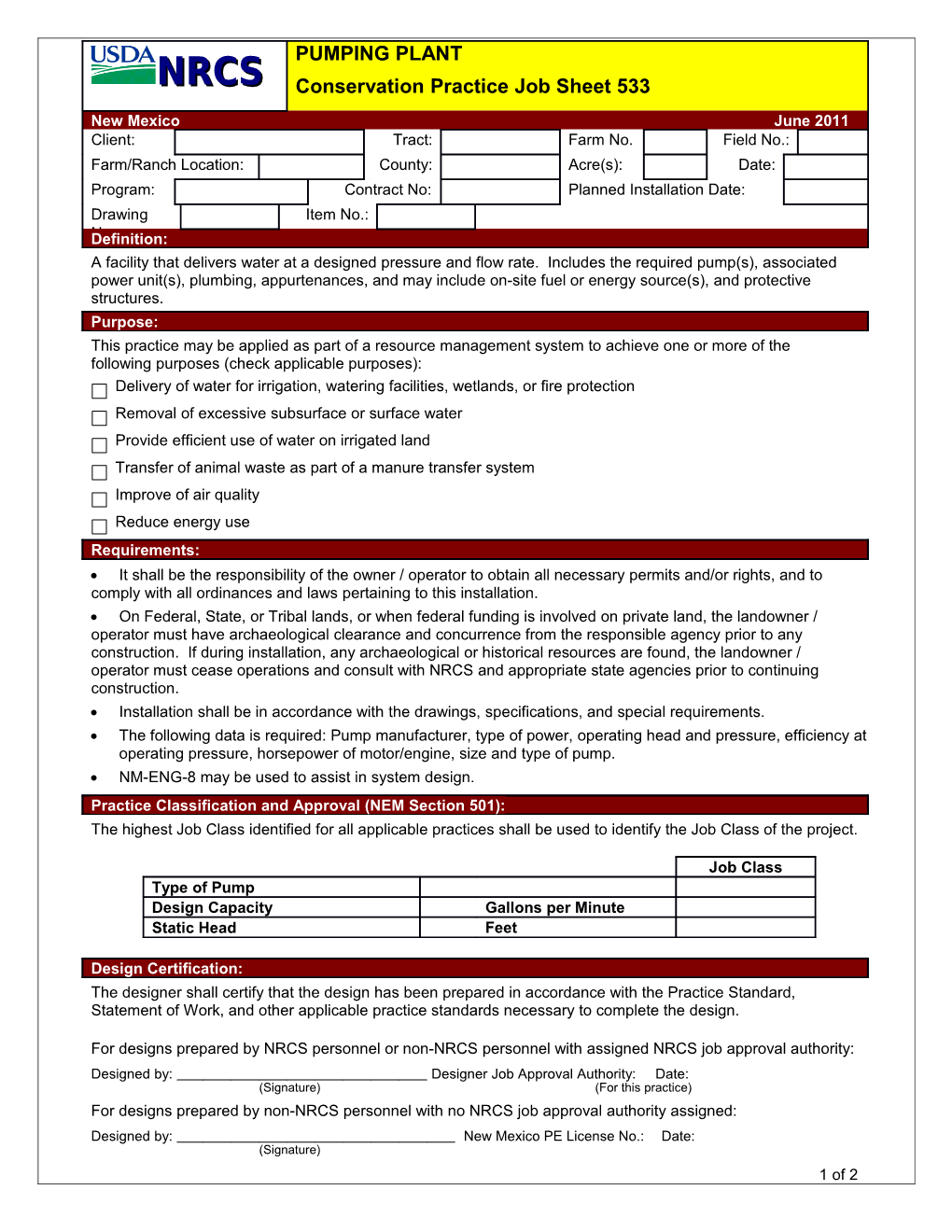 Conservation Practice Job Sheet 533